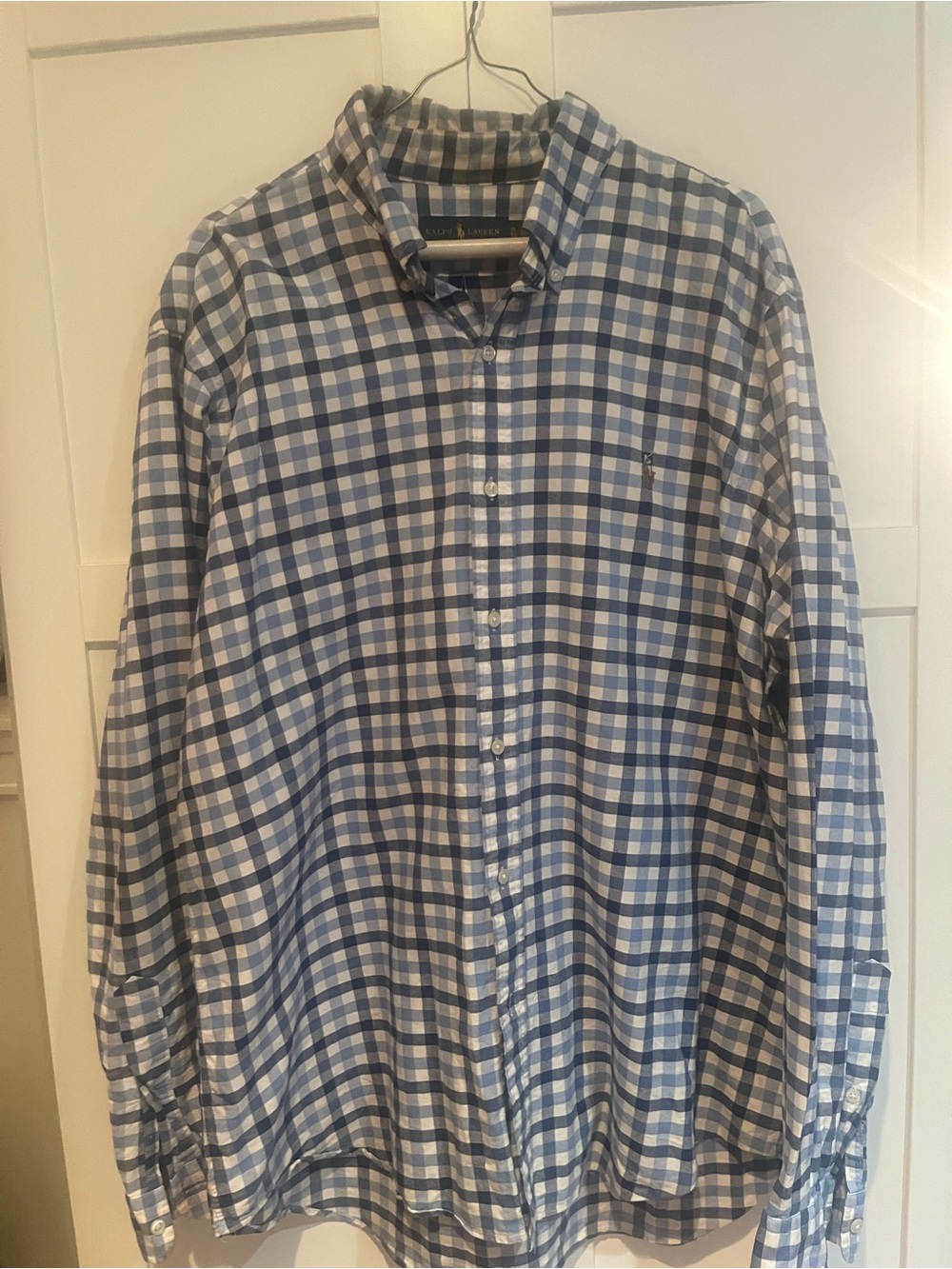 Ralph Lauren Blue and White Check Button-Down Shirt